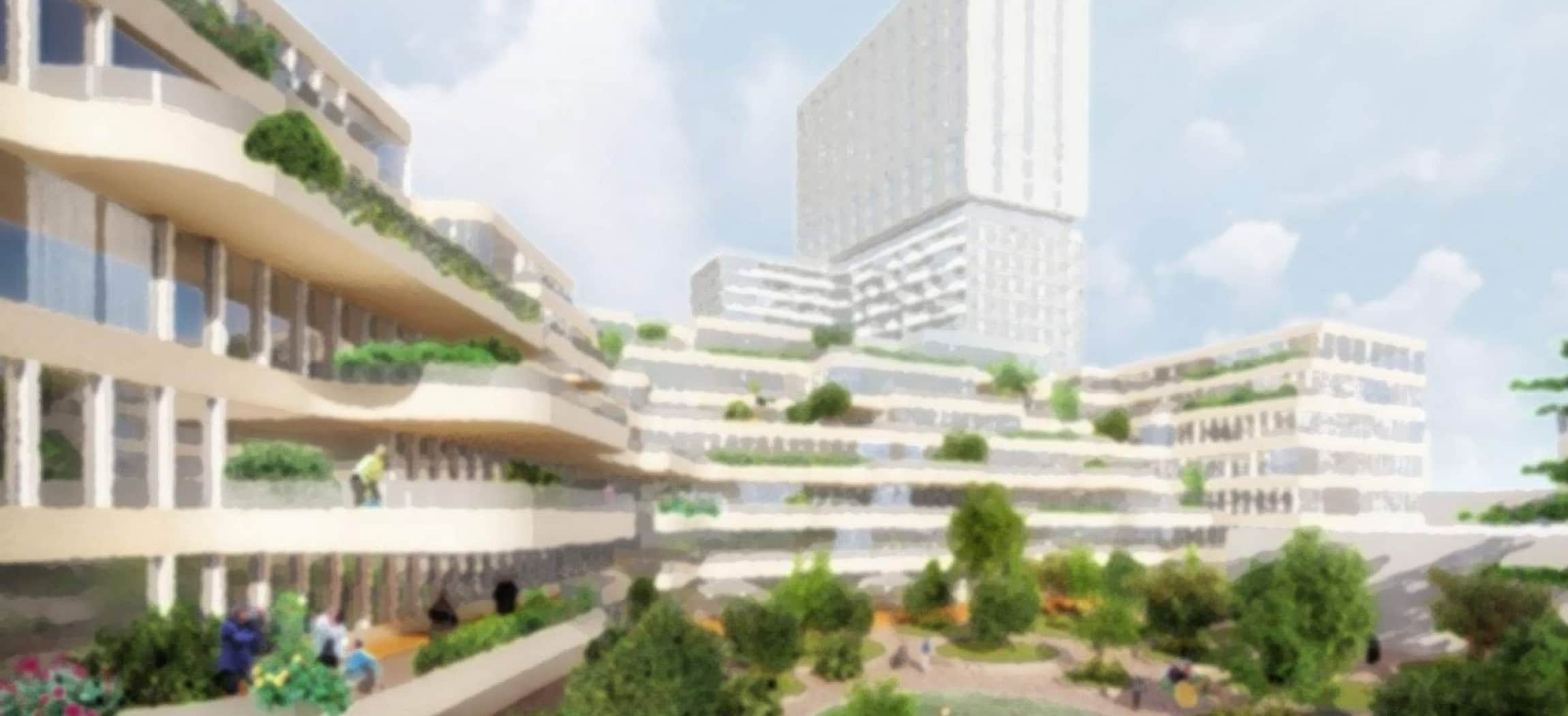 Ontwerpfase schets van mogelijke nieuwbouw Vreugdehof in Amsterdam-Buitenveldert - 2019